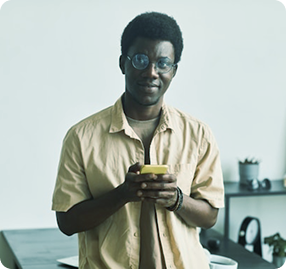 Man using phone for loan application